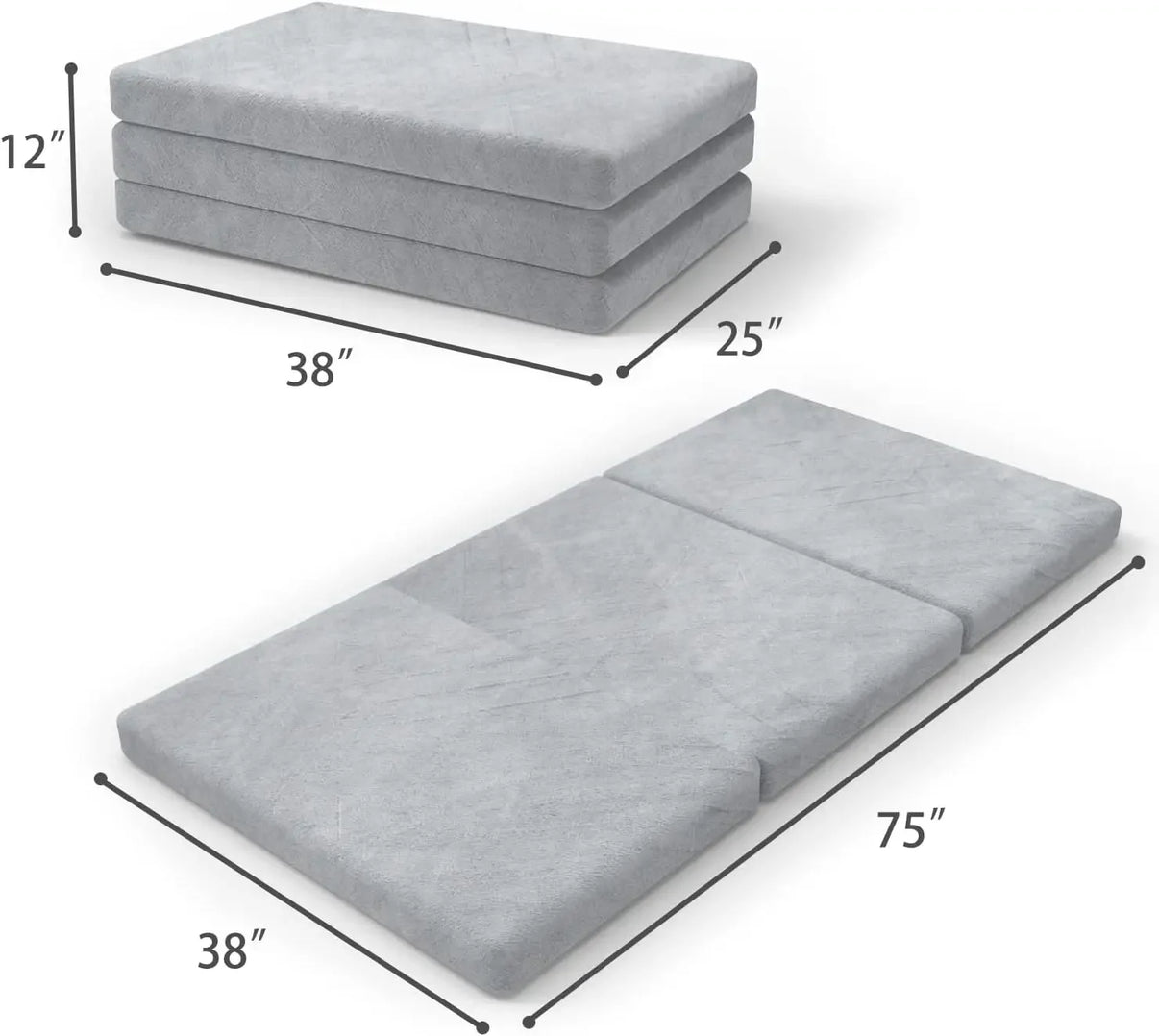  - sinweek.com 4 Inch Tri - Folding Memory Foam Mattress Topper - Washable Cover & Portable
