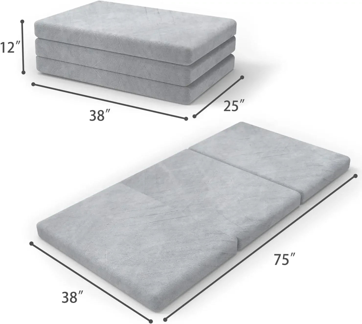  - sinweek.com 4 Inch Tri - Folding Memory Foam Mattress Topper - Washable Cover & Portable