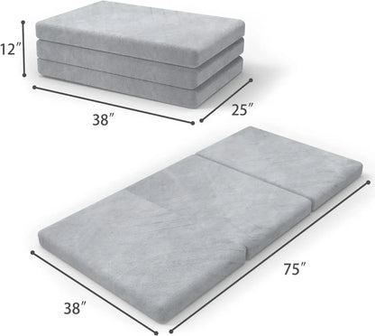  - sinweek.com 4 Inch Tri - Folding Memory Foam Mattress Topper - Washable Cover & Portable