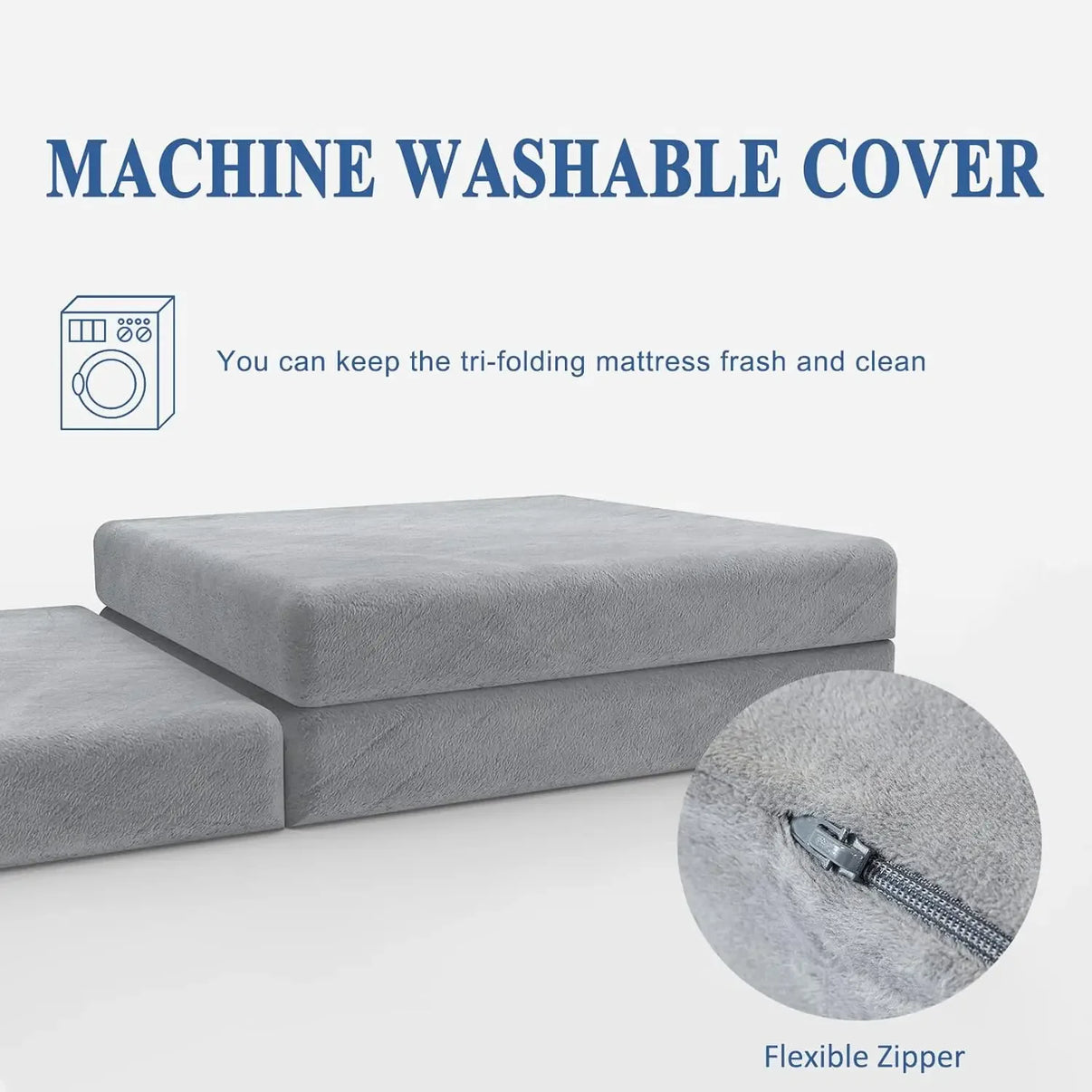 - sinweek.com 4 Inch Tri - Folding Memory Foam Mattress Topper - Washable Cover & Portable