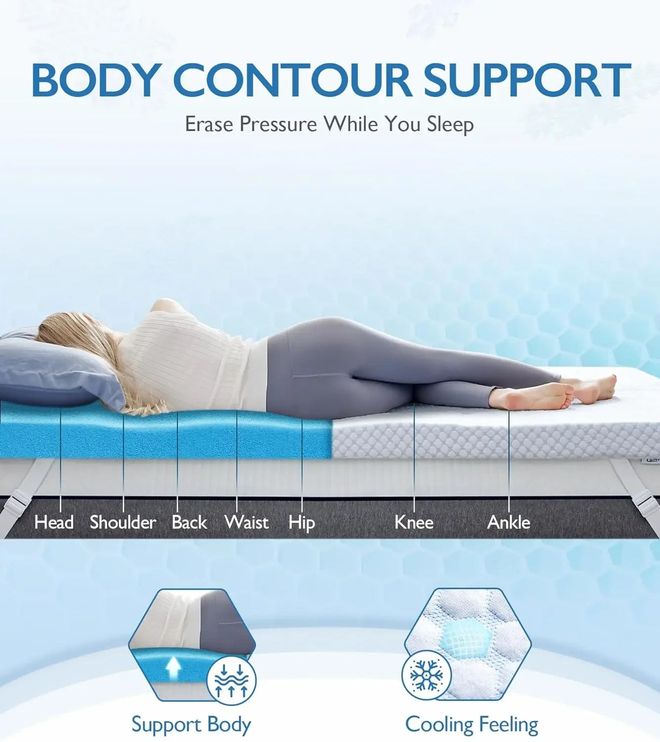 SINWEEK 3 Inch Cooling Gel Memory Foam Mattress Topper - Breathable & Temperature Regulating  