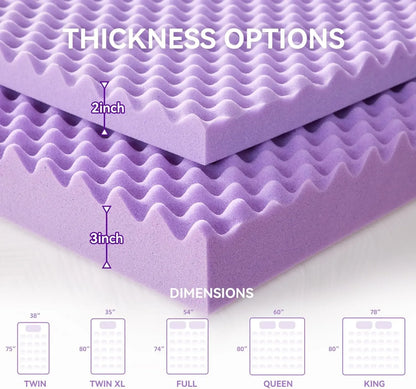 SINWEEK 2 Inch Egg Crate Memory Foam Mattress Topper - Cooling Gel, Soft & Breathable 