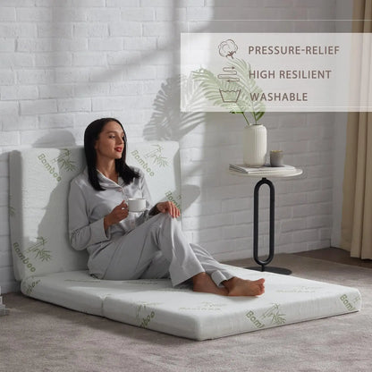 SINWEEK 4 Inch Tri-Folding Memory Foam Mattress - Portable Guest Bed with Storage Bag 