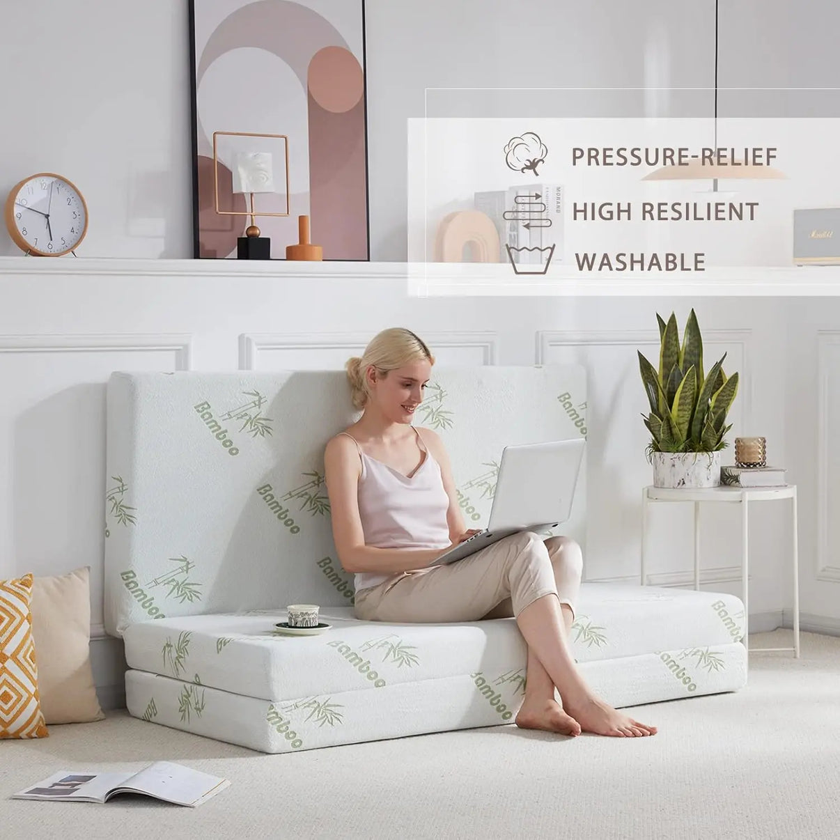 SINWEEK 4 Inch Tri-Folding Memory Foam Mattress - Portable Guest Bed with Storage Bag 