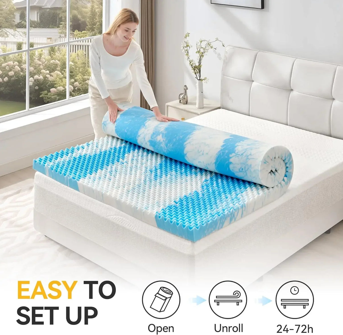 SINWEEK 2 Inch Egg Crate Memory Foam Mattress Topper - Cooling Airflow Design