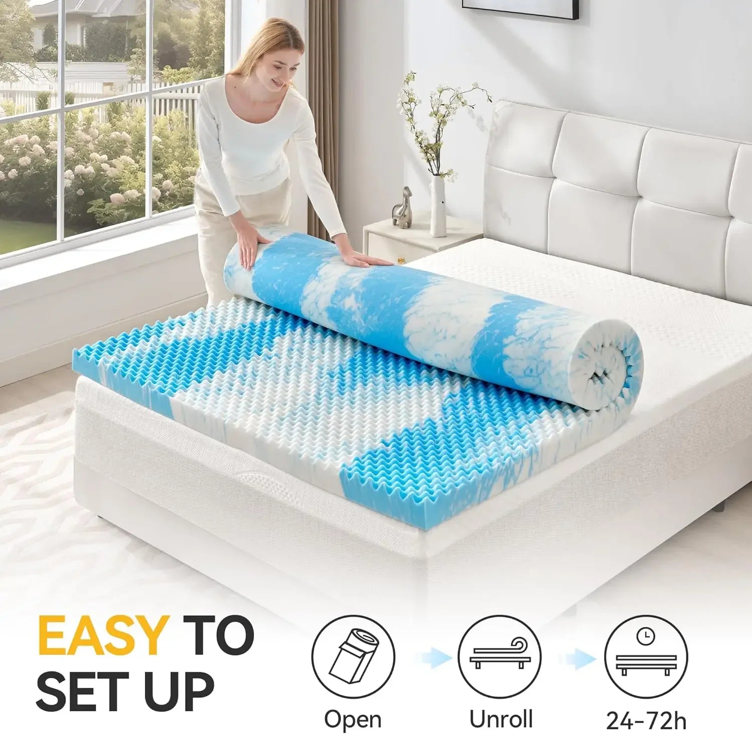 SINWEEK 2 Inch Egg Crate Memory Foam Mattress Topper - Cooling Airflow Design