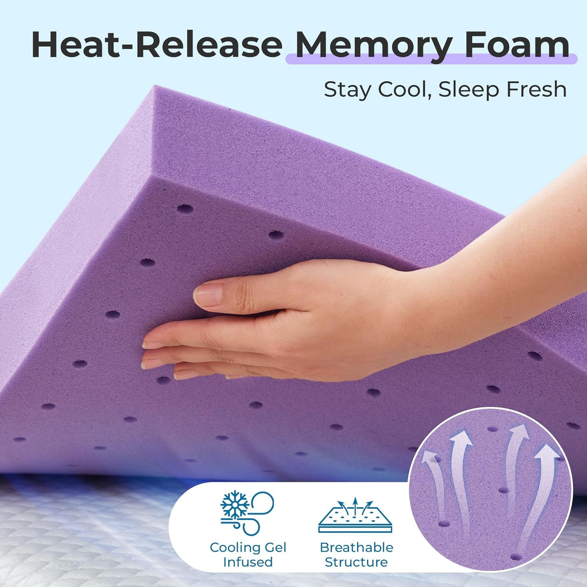 SINWEEK 3 Inch Gel Memory Foam Mattress Topper King Size, Ventilated High Density Pad for Body Pain, Bed Topper with Cooling Cover, CertiPUR-US & Oeko-Tex Certified