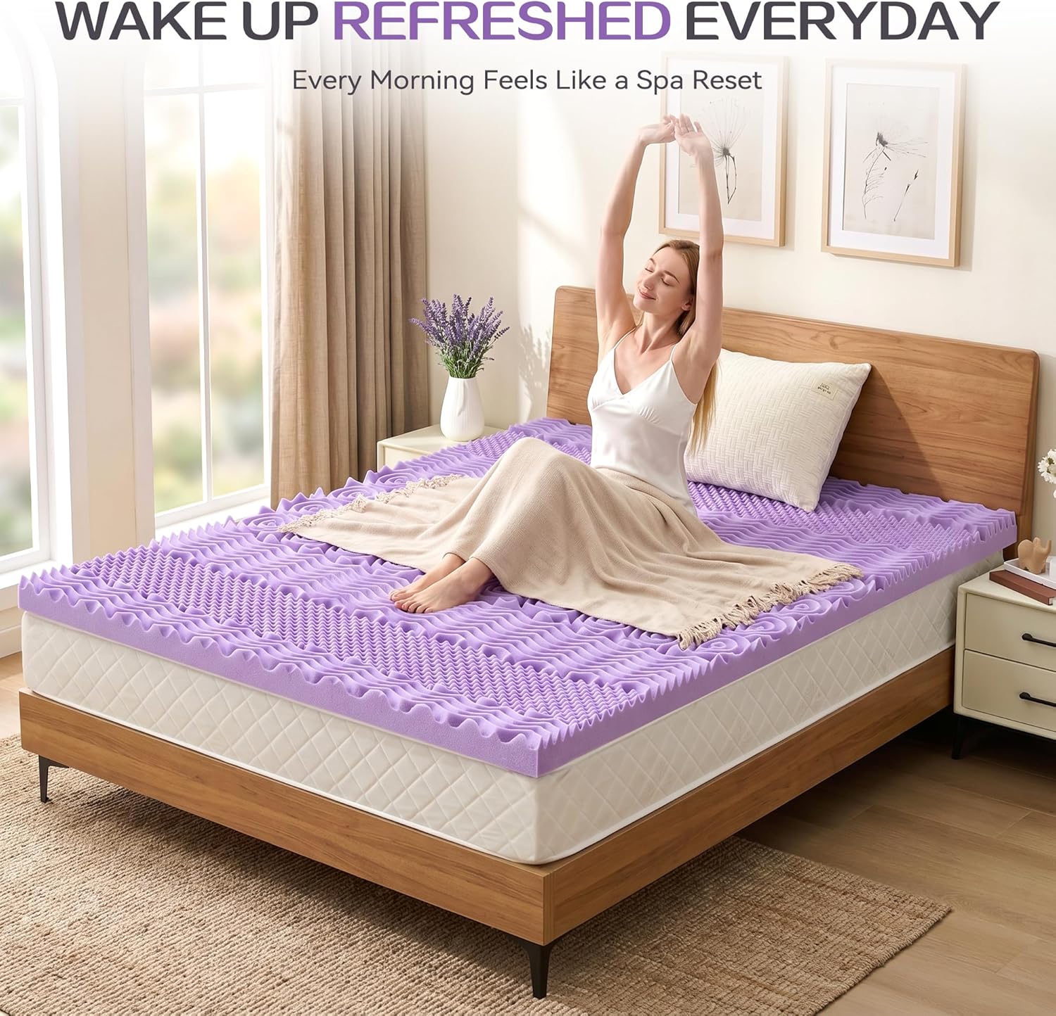 SINWEEK 2 Inch 7-Zone Memory Foam Mattress Topper Twin Size, Soft Mattress Pad for Back Pain Relief, Egg Crate Bed Topper, CertiPUR-US Certified, Violet