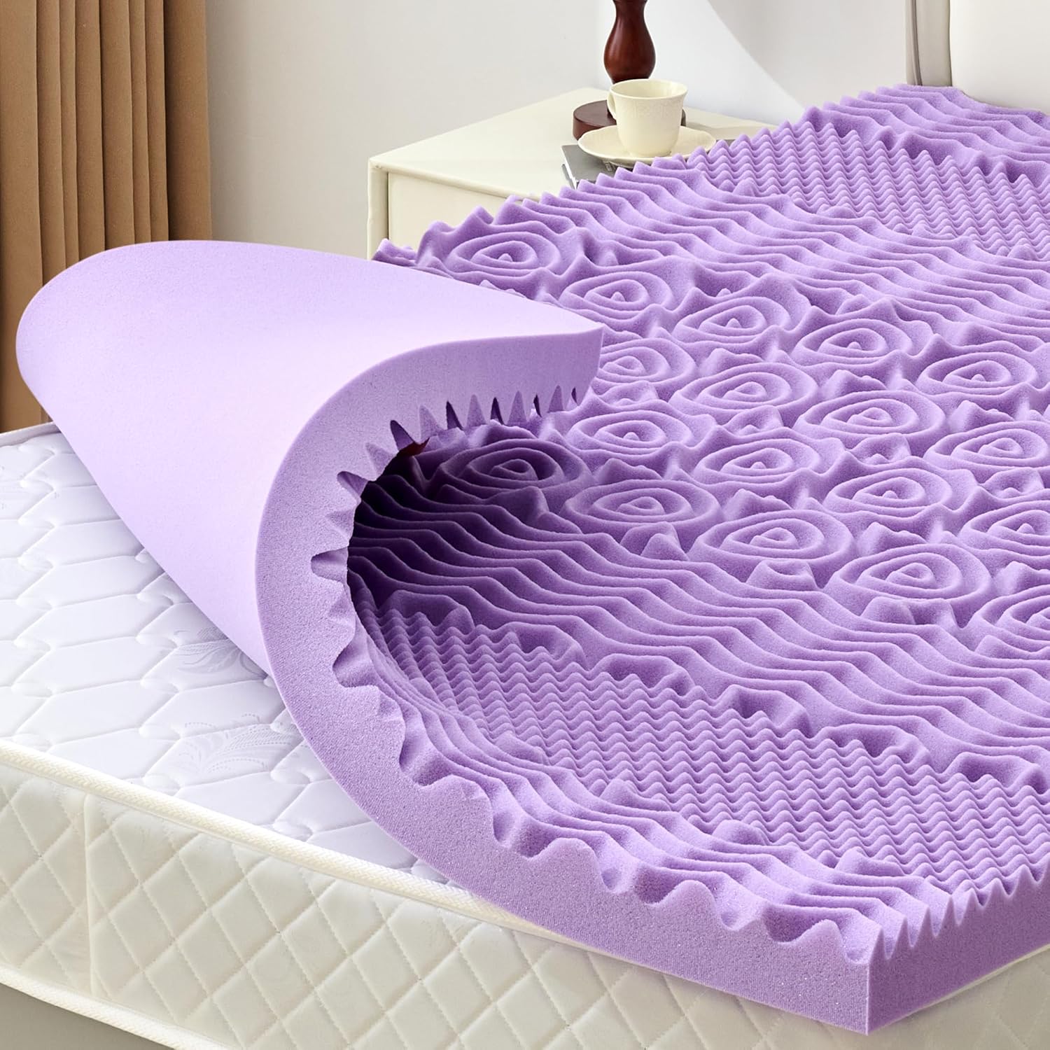 SINWEEK 2 Inch 7-Zone Memory Foam Mattress Topper Twin Size, Soft Mattress Pad for Back Pain Relief, Egg Crate Bed Topper, CertiPUR-US Certified, Violet