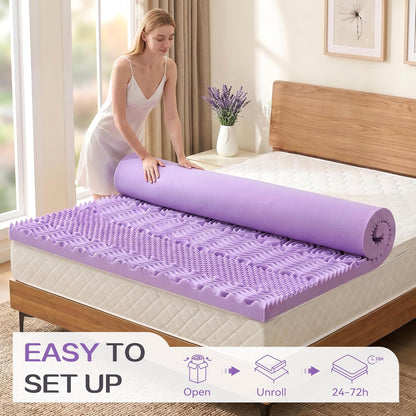 SINWEEK 2 Inch 7-Zone Memory Foam Mattress Topper Twin Size, Soft Mattress Pad for Back Pain Relief, Egg Crate Bed Topper, CertiPUR-US Certified, Violet
