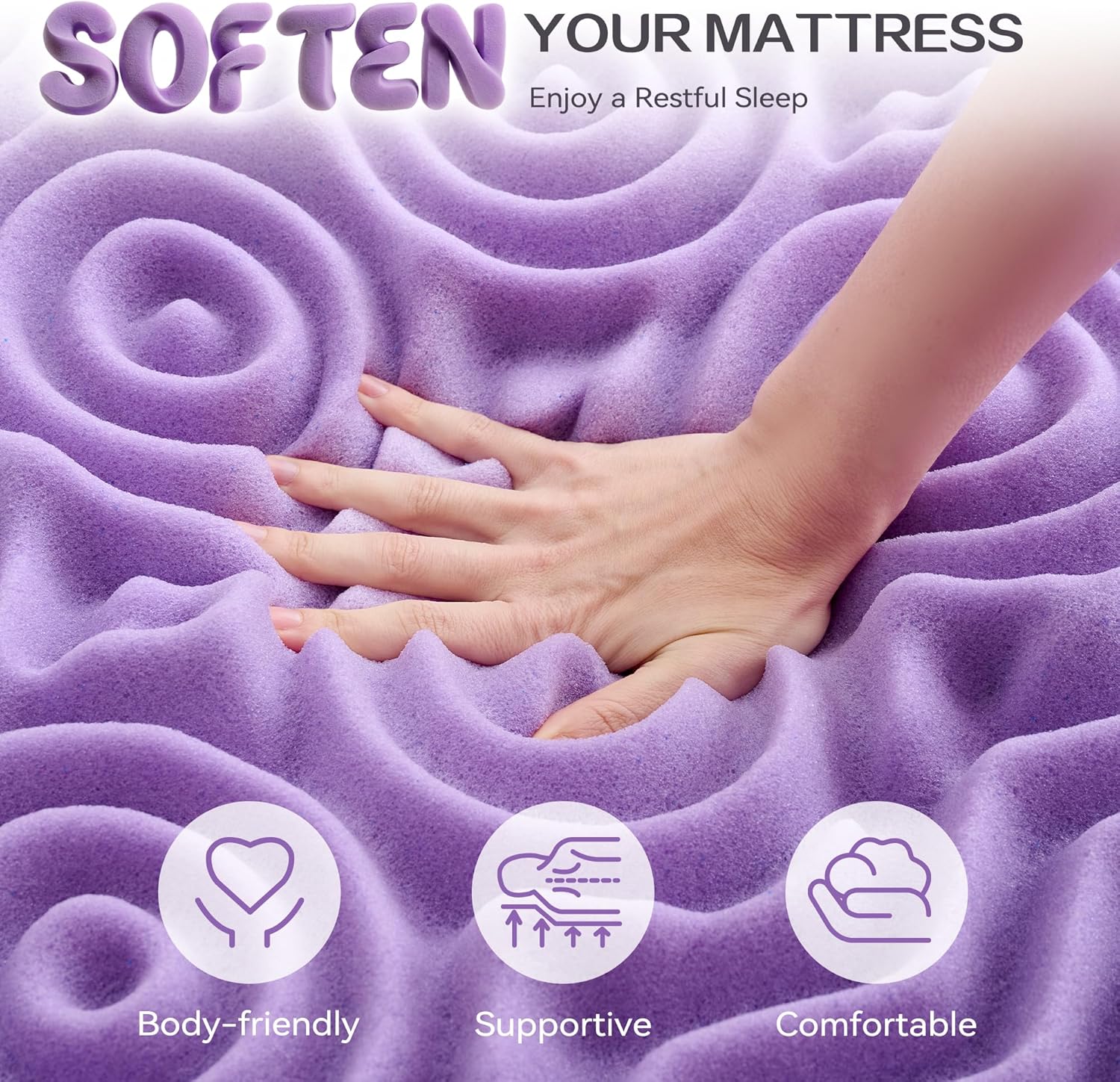 SINWEEK 2 Inch 7-Zone Memory Foam Mattress Topper Twin Size, Soft Mattress Pad for Back Pain Relief, Egg Crate Bed Topper, CertiPUR-US Certified, Violet