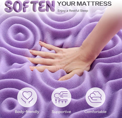 SINWEEK 2 Inch 7-Zone Memory Foam Mattress Topper Twin Size, Soft Mattress Pad for Back Pain Relief, Egg Crate Bed Topper, CertiPUR-US Certified, Violet