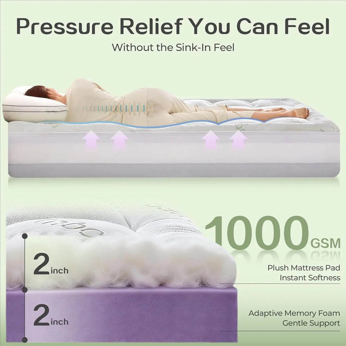  - sinweek.com SINWEEK 4 Inch Dual Layer Bamboo Mattress Topper - 2'' Gel Memory Foam and 2'' Pillow Top Pad