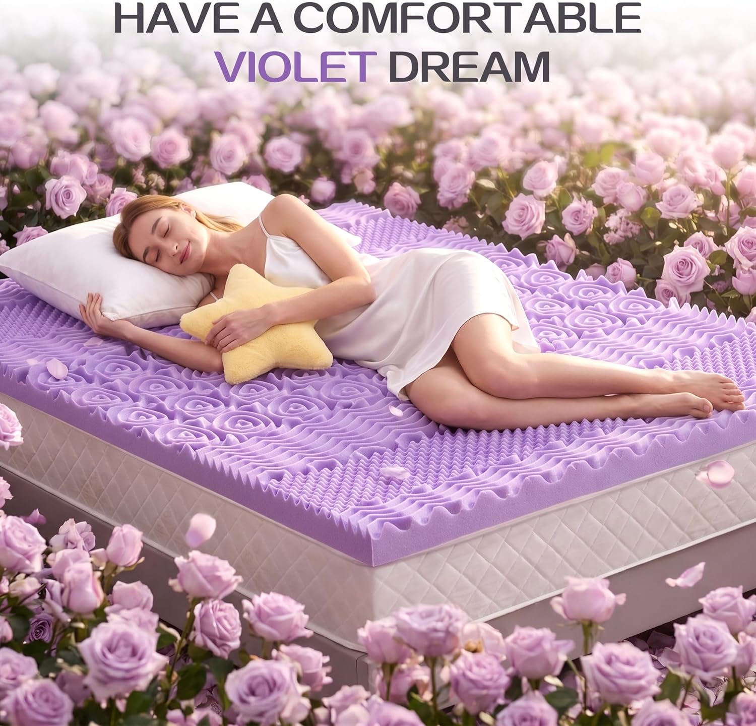 SINWEEK 2 Inch 7-Zone Memory Foam Mattress Topper Twin Size, Soft Mattress Pad for Back Pain Relief, Egg Crate Bed Topper, CertiPUR-US Certified, Violet
