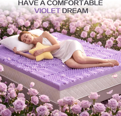 SINWEEK 2 Inch 7-Zone Memory Foam Mattress Topper Twin Size, Soft Mattress Pad for Back Pain Relief, Egg Crate Bed Topper, CertiPUR-US Certified, Violet
