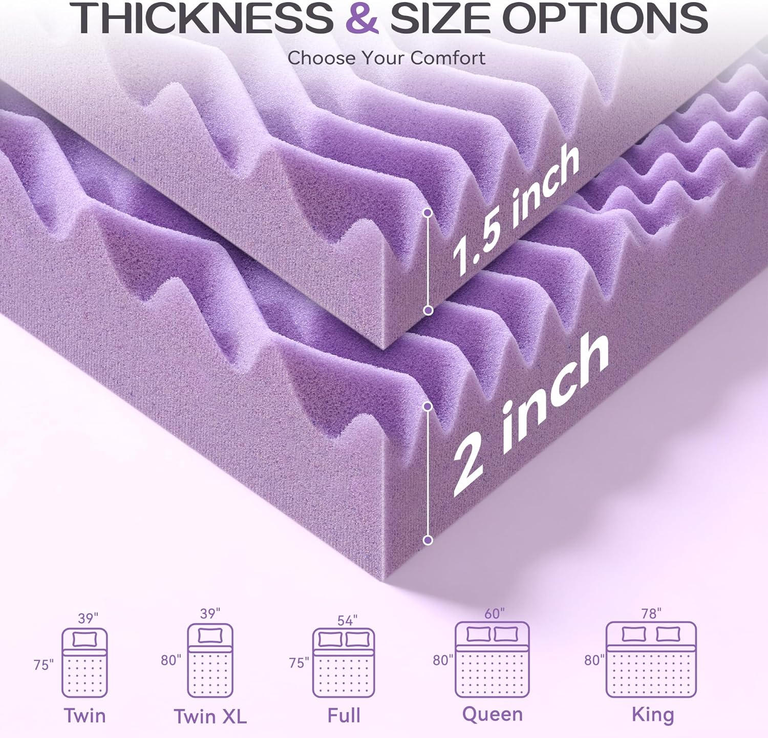 SINWEEK 2 Inch 7-Zone Memory Foam Mattress Topper Twin Size, Soft Mattress Pad for Back Pain Relief, Egg Crate Bed Topper, CertiPUR-US Certified, Violet