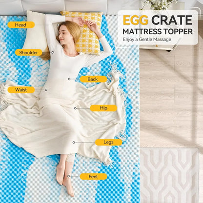 SINWEEK 2 Inch Egg Crate Memory Foam Mattress Topper - Cooling Airflow Design