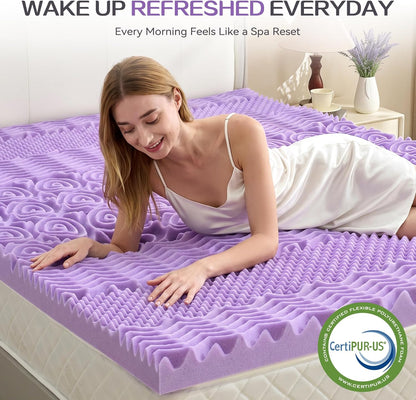 SINWEEK 2 Inch 7-Zone Memory Foam Mattress Topper Twin Size, Soft Mattress Pad for Back Pain Relief, Egg Crate Bed Topper, CertiPUR-US Certified, Violet