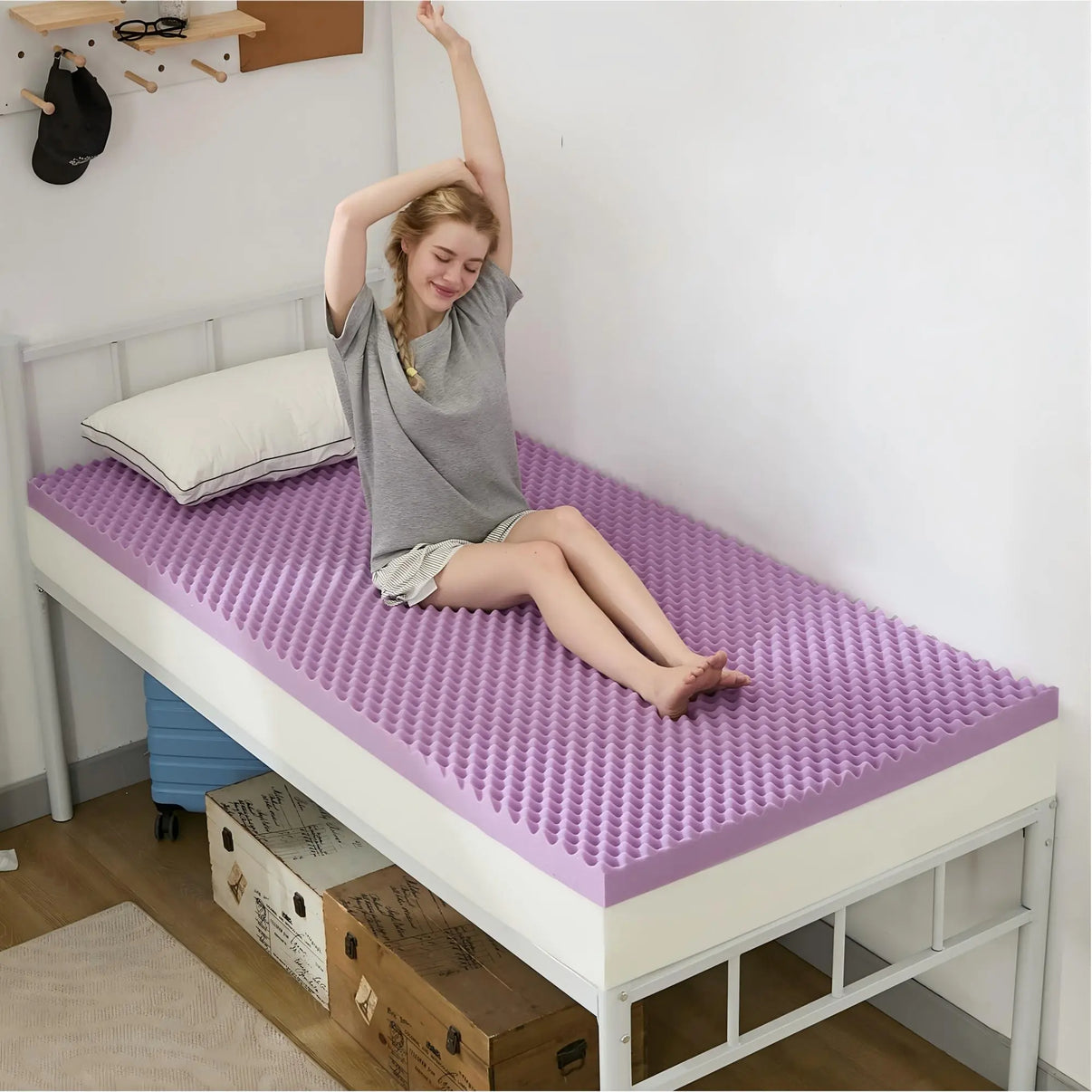 SINWEEK 2 Inch Egg Crate Memory Foam Mattress Topper - Cooling Gel, Soft & Breathable 4 Inch / Twin XL